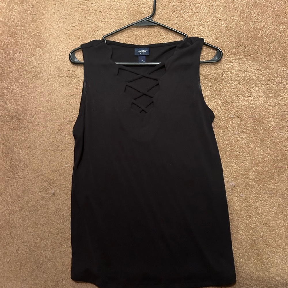 Black Sleeveless Top with Lace-Up Detail
